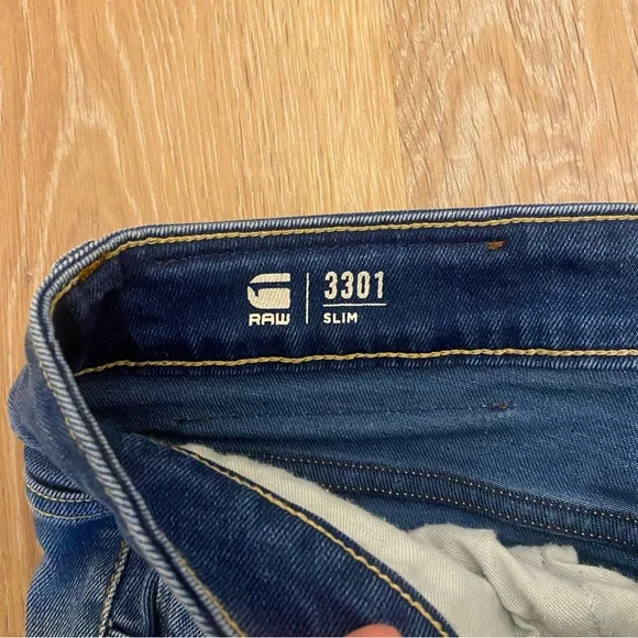 GStar Raw 3301 Slim Denim Jeans 32x32 Button Fly Classic Whiskered - Picture 7 of 9
